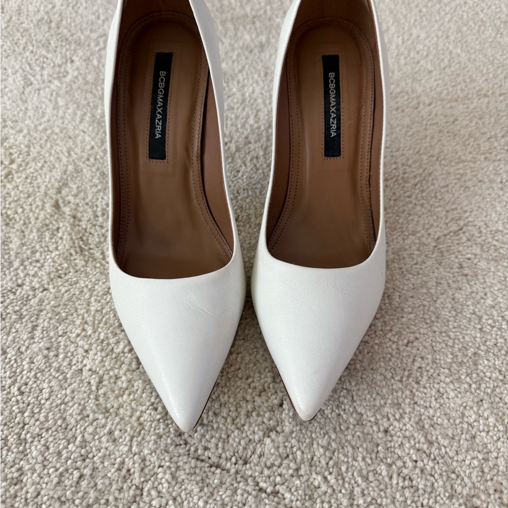 BCBGMaxAzria White Pointed-Toe Leather Pumps